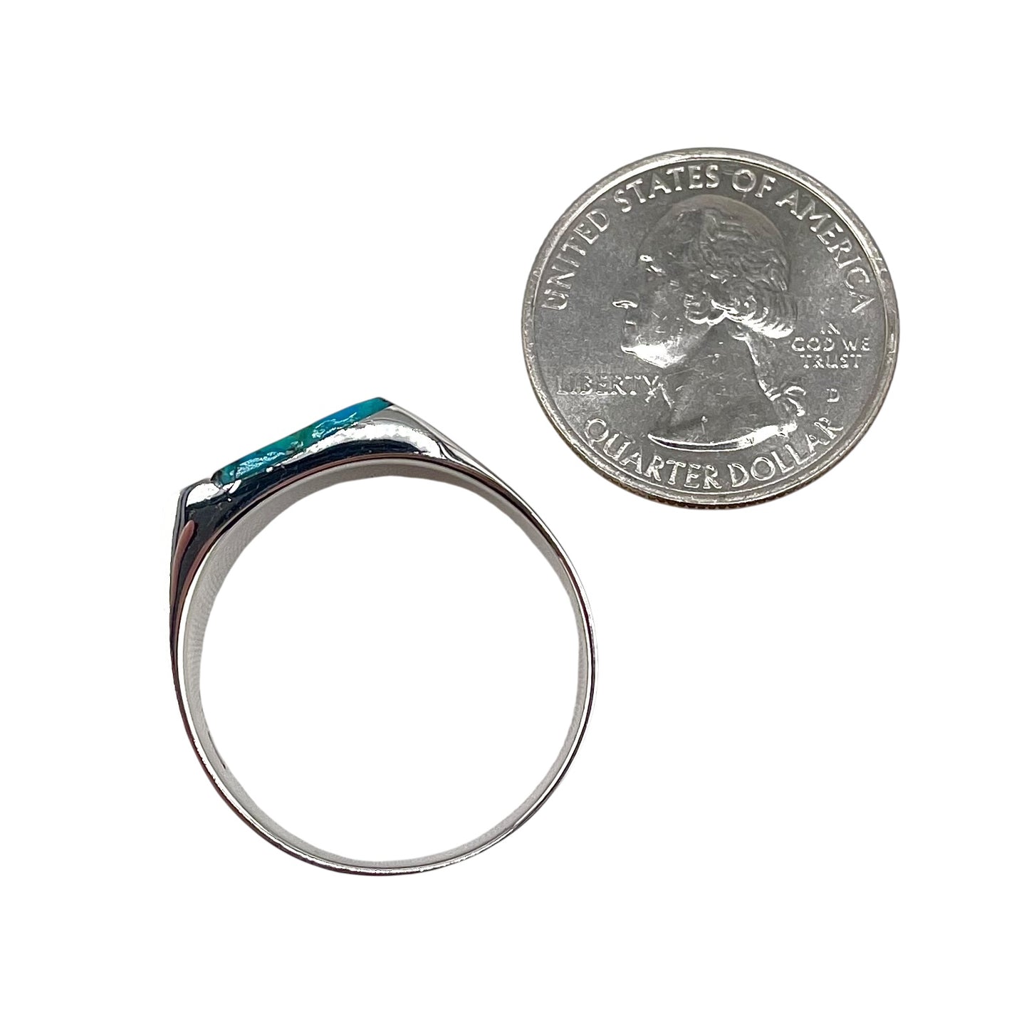 Turquoise Stone Corner Mens Ring Sterling Silver