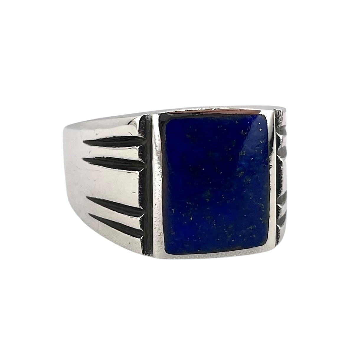 Lapis Rectangle Stone Ring Sterling Silver