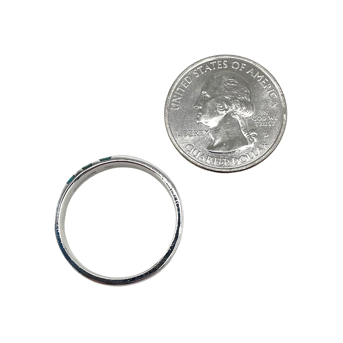 Turquoise 3 Stone Band Ring Sterling Silver