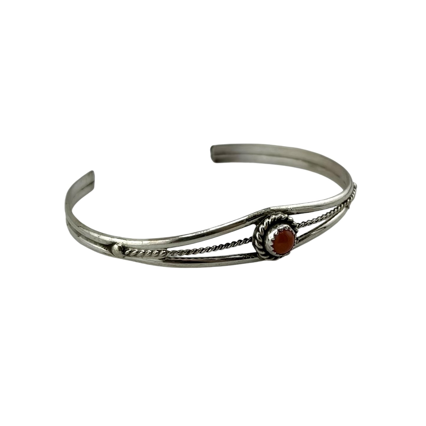 Coral Round Navajo Baby Bracelet Sterling Silver