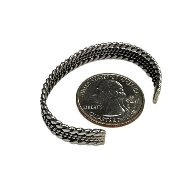 Elaine Tahe Sterling Silver Navajo Twisted Rope Baby Bracelet