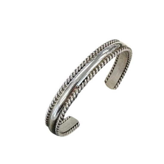 Elaine Tahe Sterling Silver Navajo Half Round Twist Wire Baby Bracelet