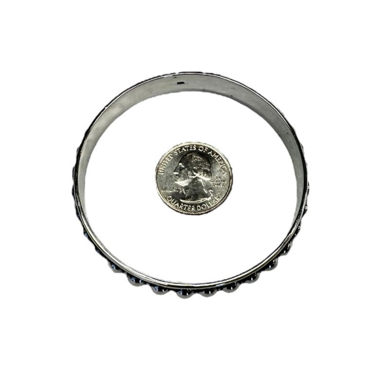 Sterling Silver Dotted Bead Row 11mm Bangle Bracelet