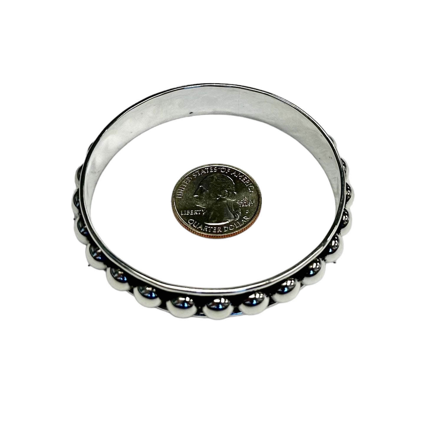 Sterling Silver Dotted Bead Row 13mm Bangle Bracelet