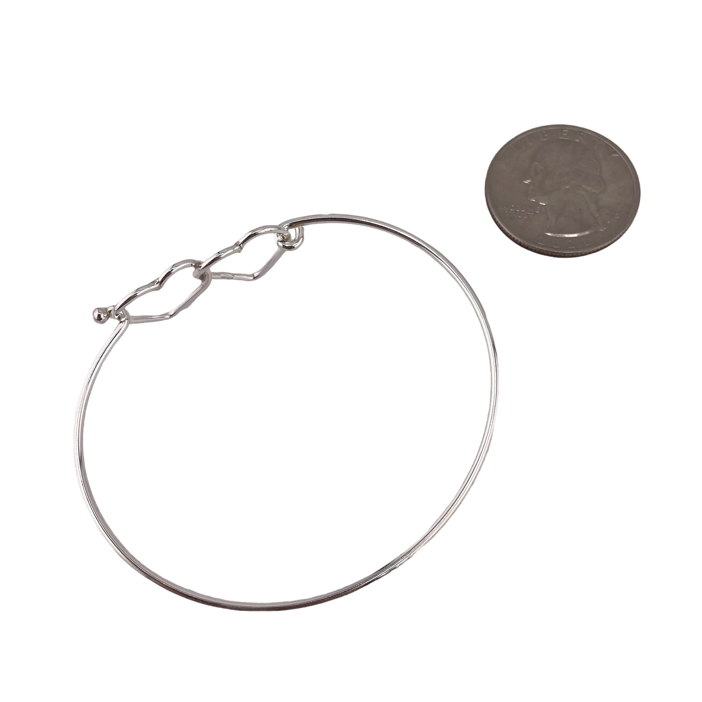 Double Heart Latch Bangle Bracelet Sterling Silver