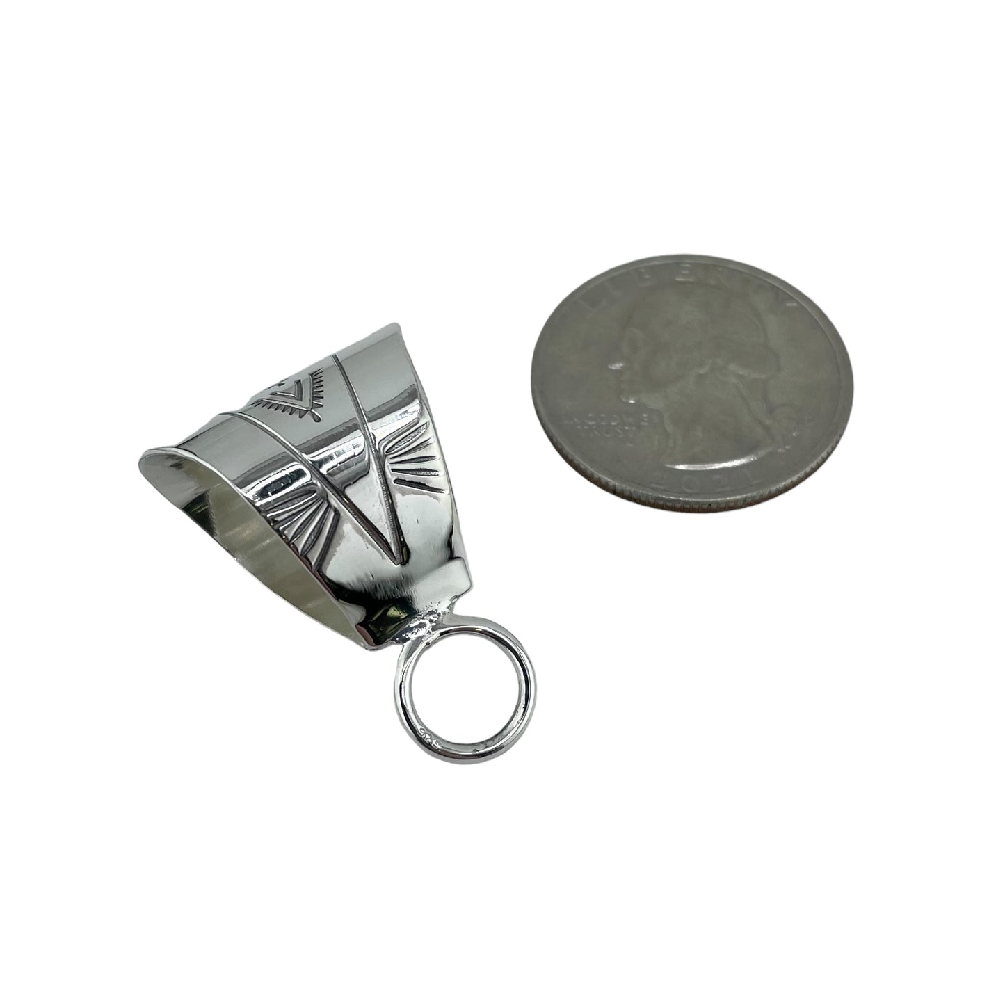 Sterling Silver Bail Stamped Southwest Design 19mm x 19mm w/ Closed Ring