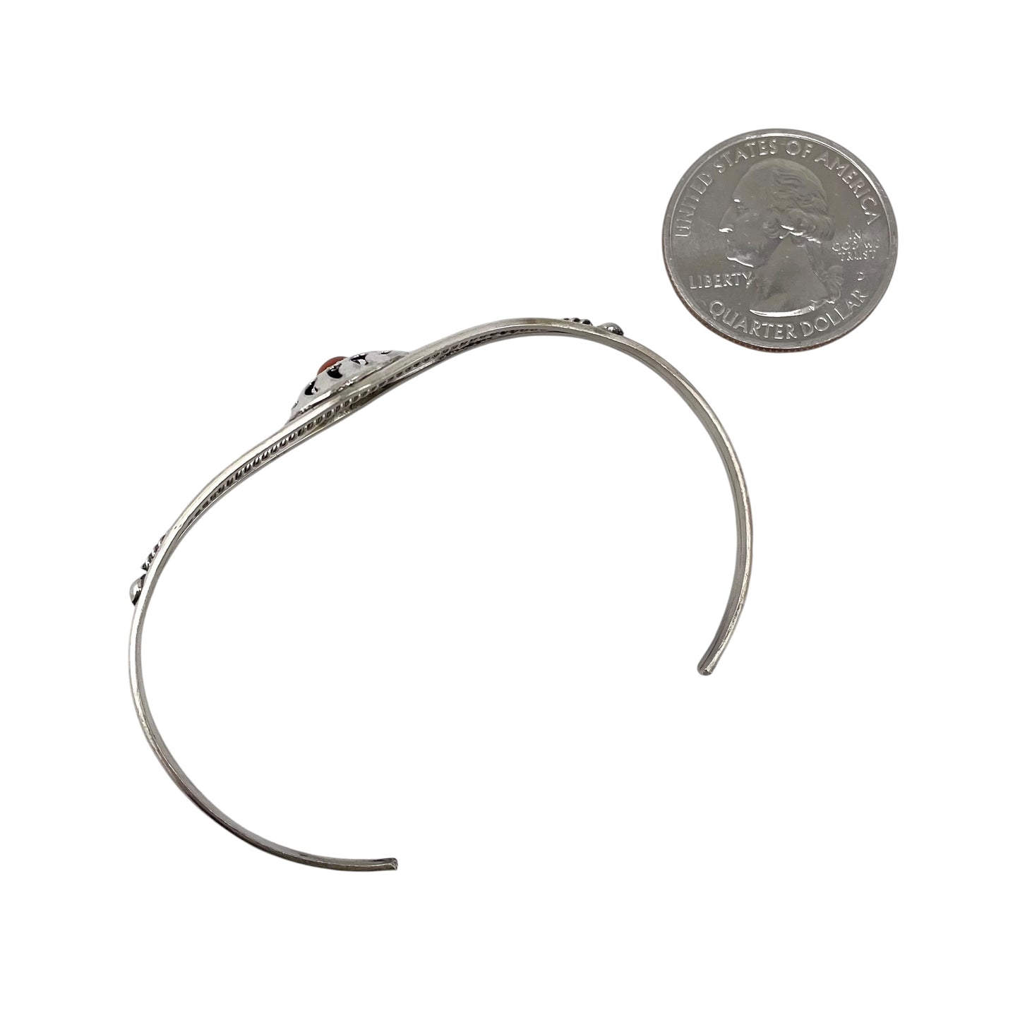 Coral Single Bear Paw Navajo Bracelet Sterling Silver