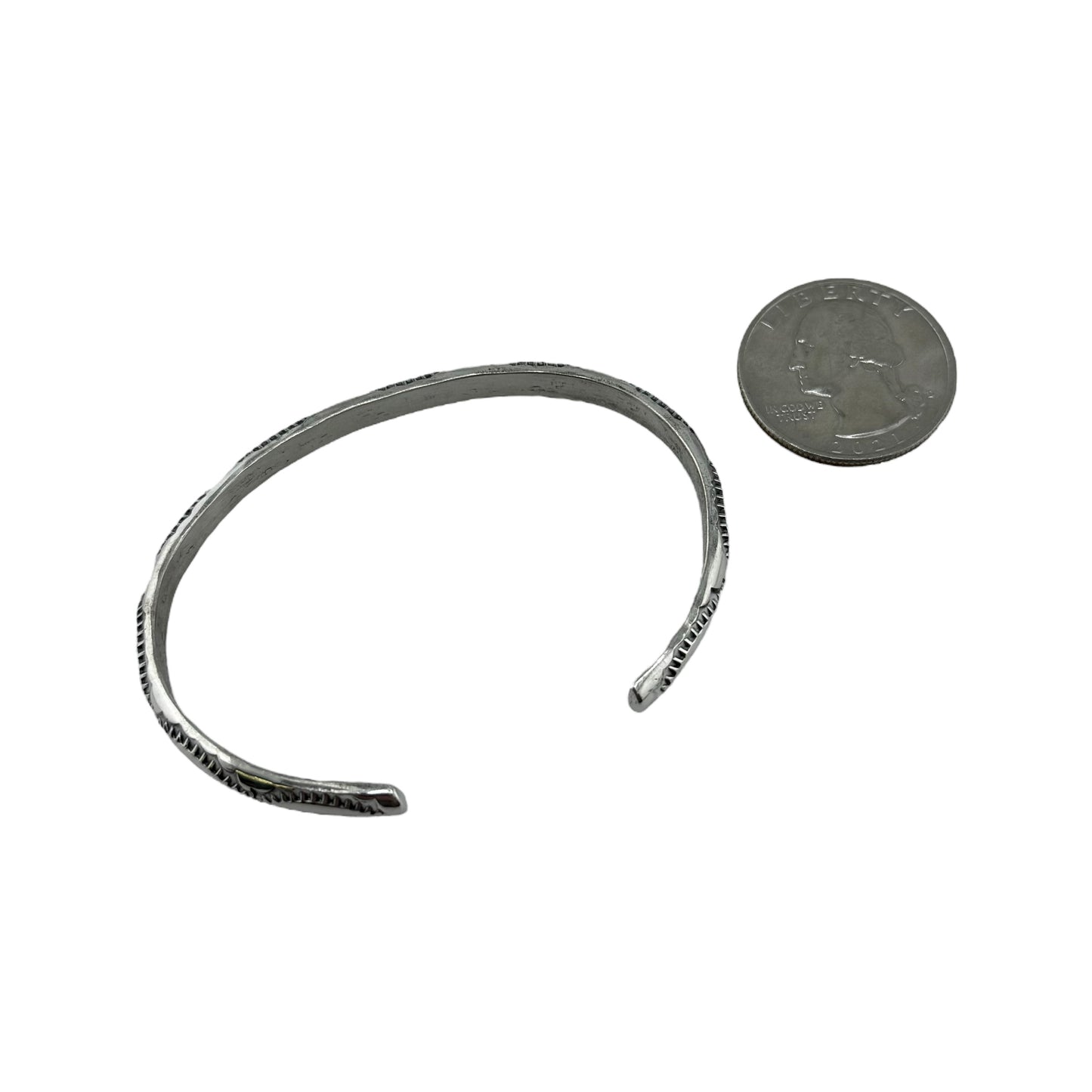 Elaine Tahe Sterling Silver Navajo Imprinted Half Round 5mm Bracelet