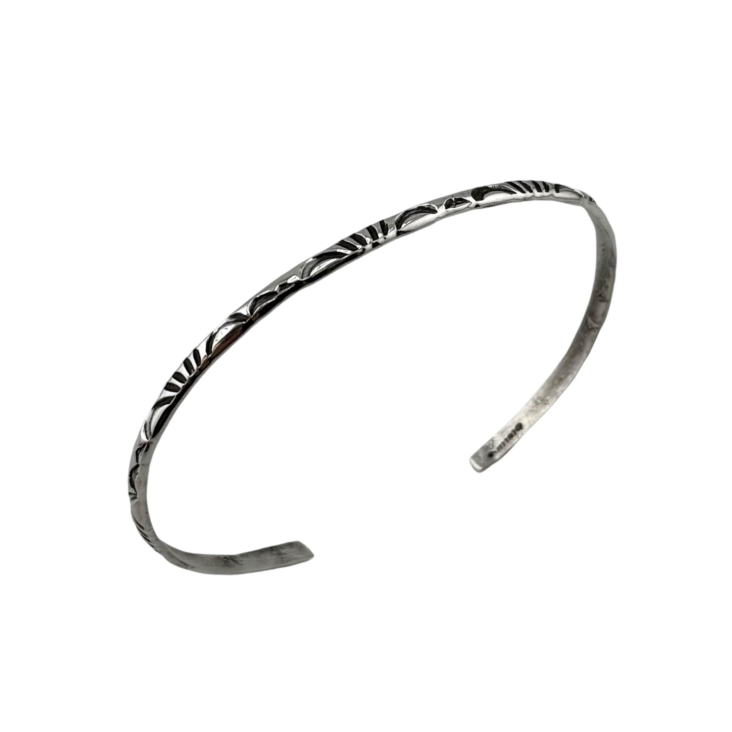 Elaine Tahe Sterling Silver Navajo Imprinted Half Round 3mm Bracelet