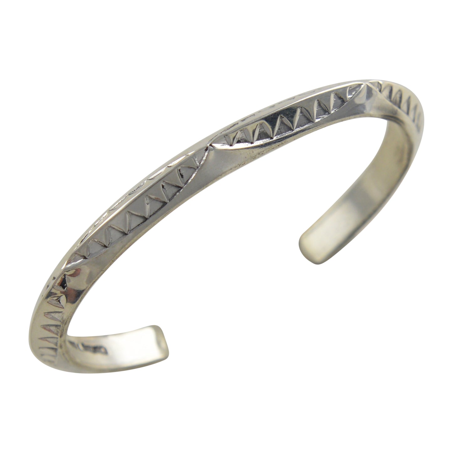 Elaine Tahe Sterling Silver Triangle Wire Imprinted 5.5mm Navajo Bracelet
