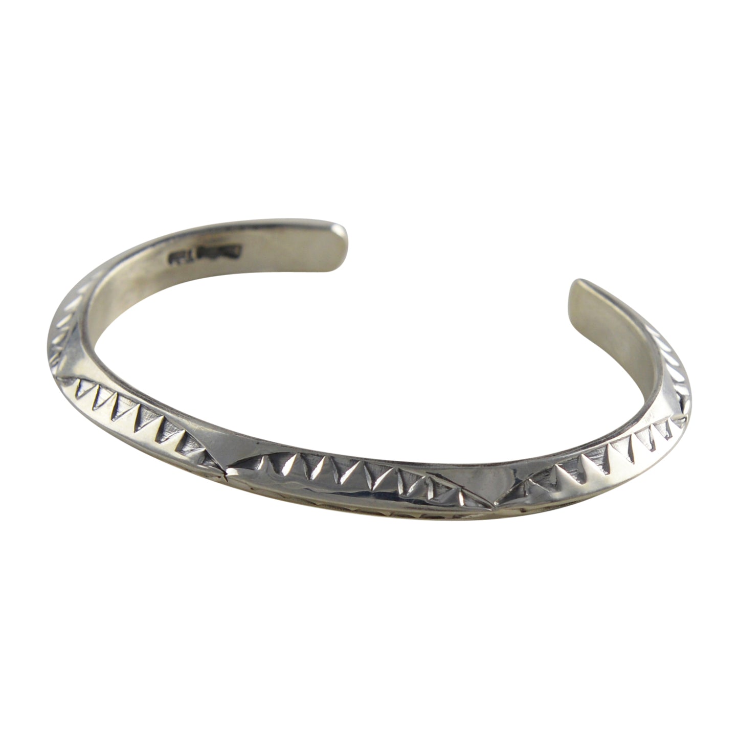 Elaine Tahe Sterling Silver Triangle Wire Imprinted 5.5mm Navajo Bracelet