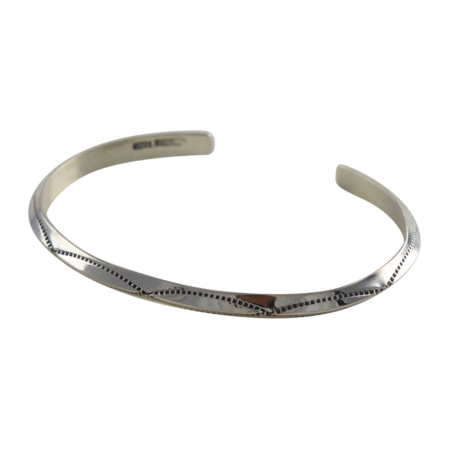 Elaine Tahe Sterling Silver Triangle Wire Imprinted 3.5mm Navajo Bracelet