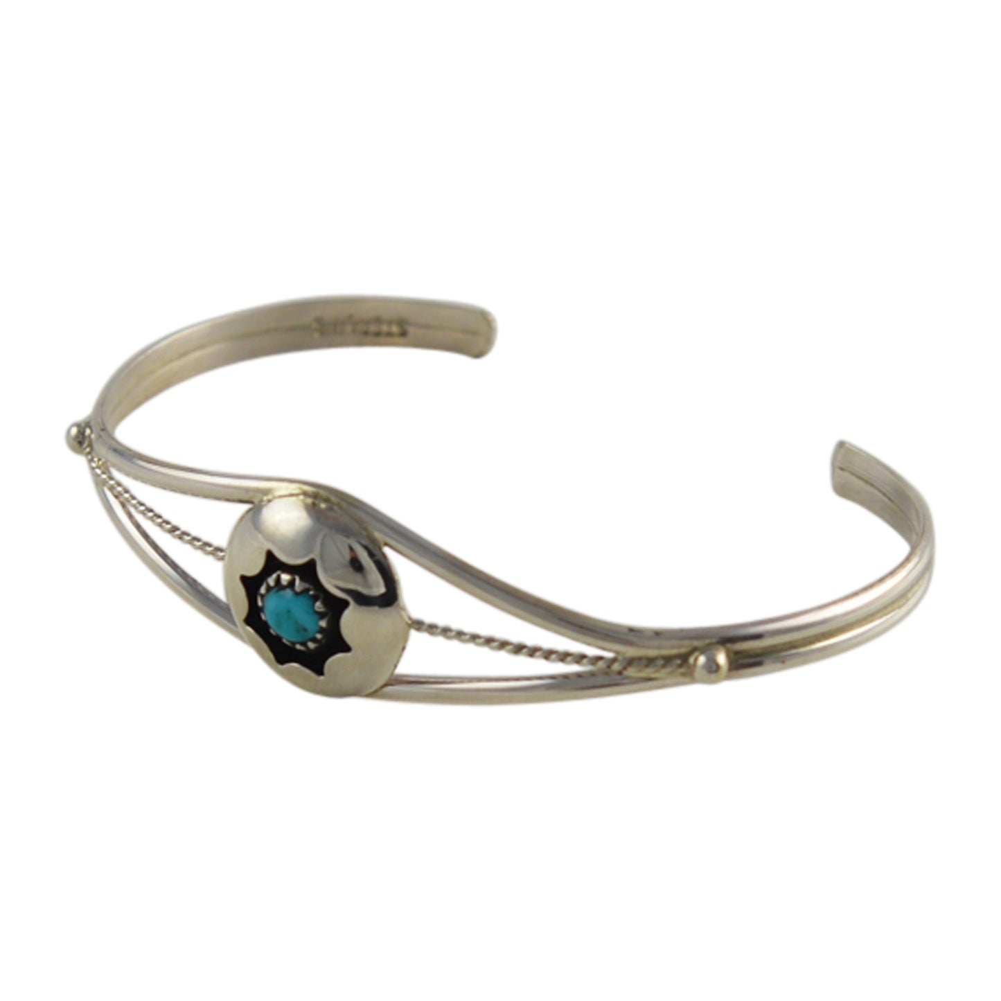 Turquoise Round Shadow Box Navajo Bracelet Sterling Silver