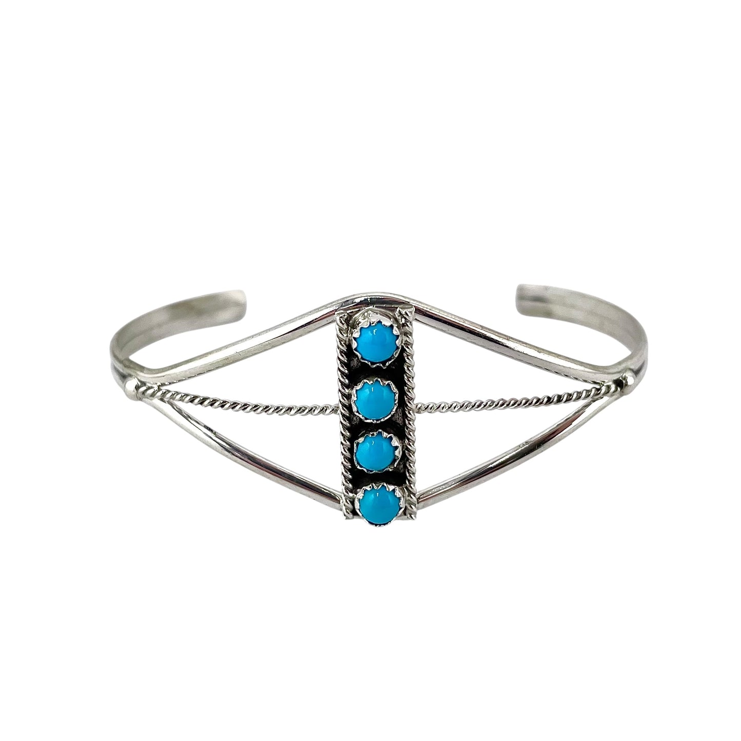 Janice White Turquoise 4 Stone Navajo Bracelet Sterling Silver