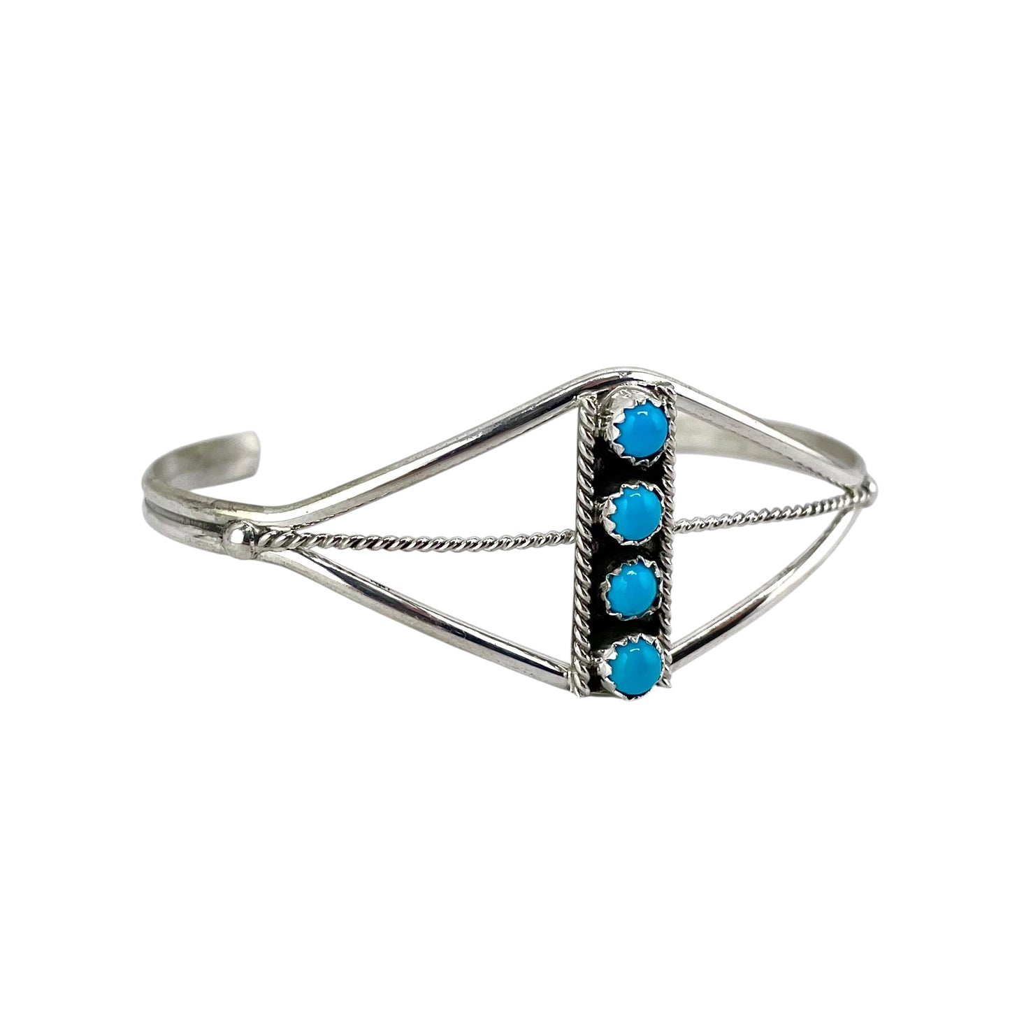 Janice White Turquoise 4 Stone Navajo Bracelet Sterling Silver