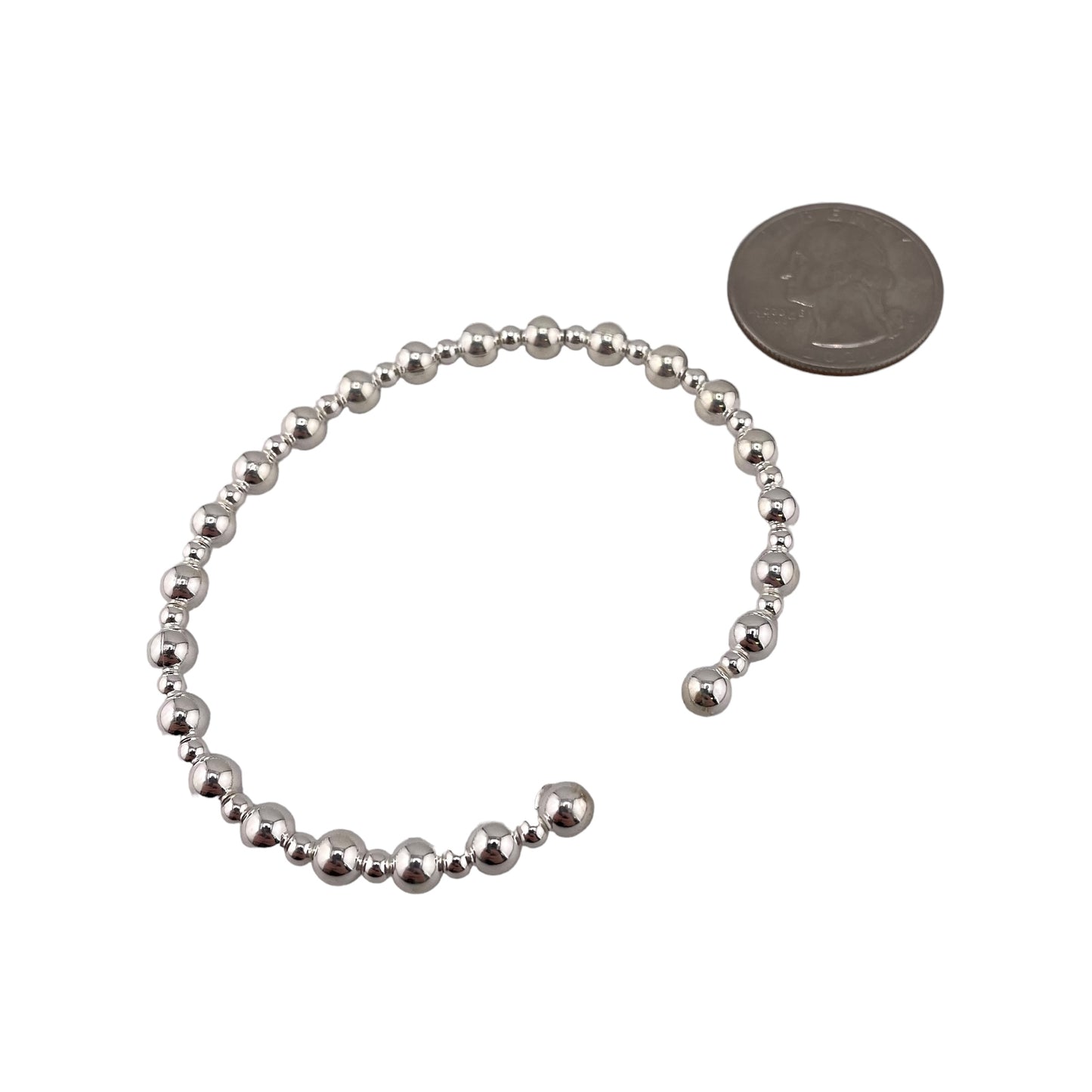 Graduated Bead Cuff Bracelet 5mm Sterling Silver