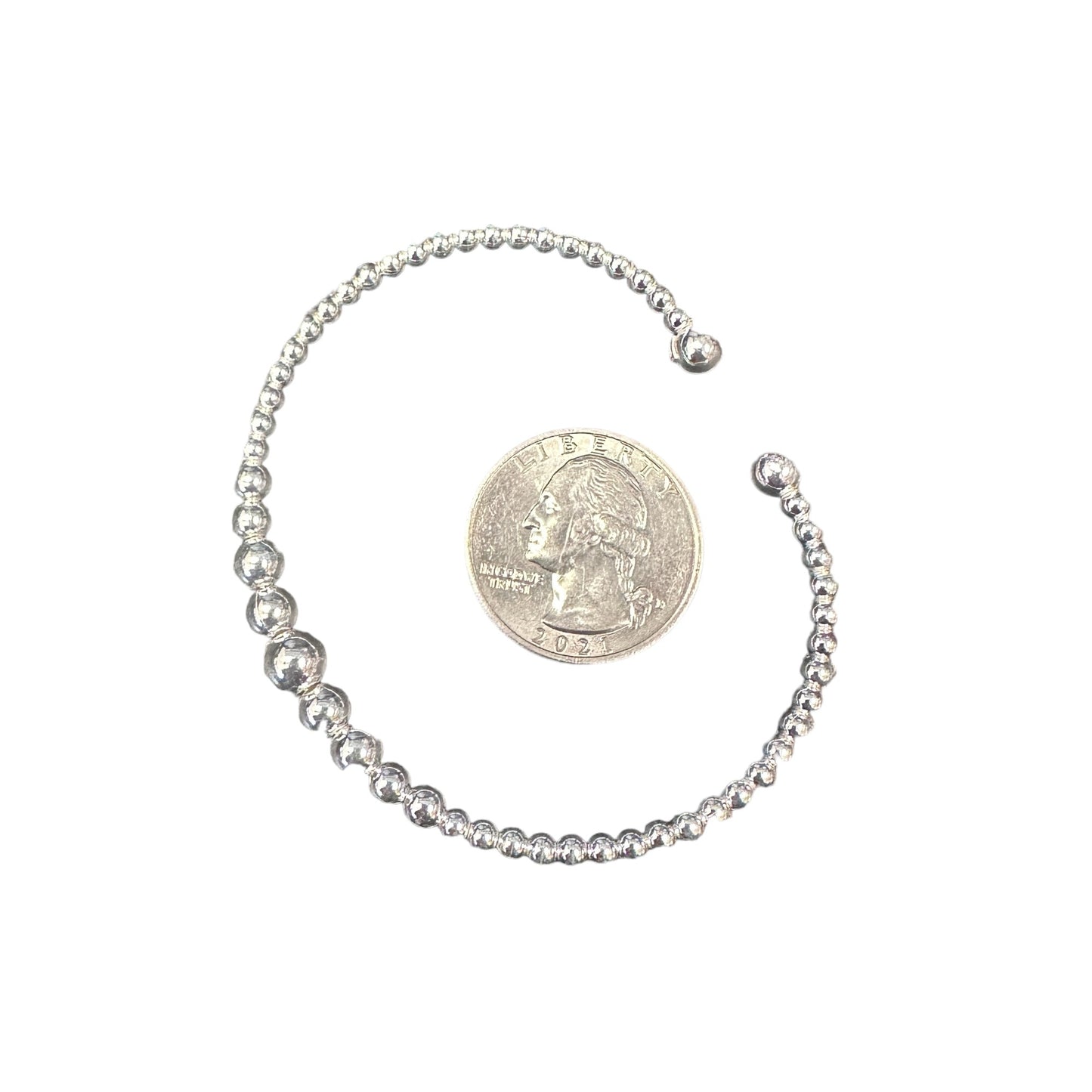 Graduated Bead Cuff Bracelet 1/4" Wide Sterling Silver