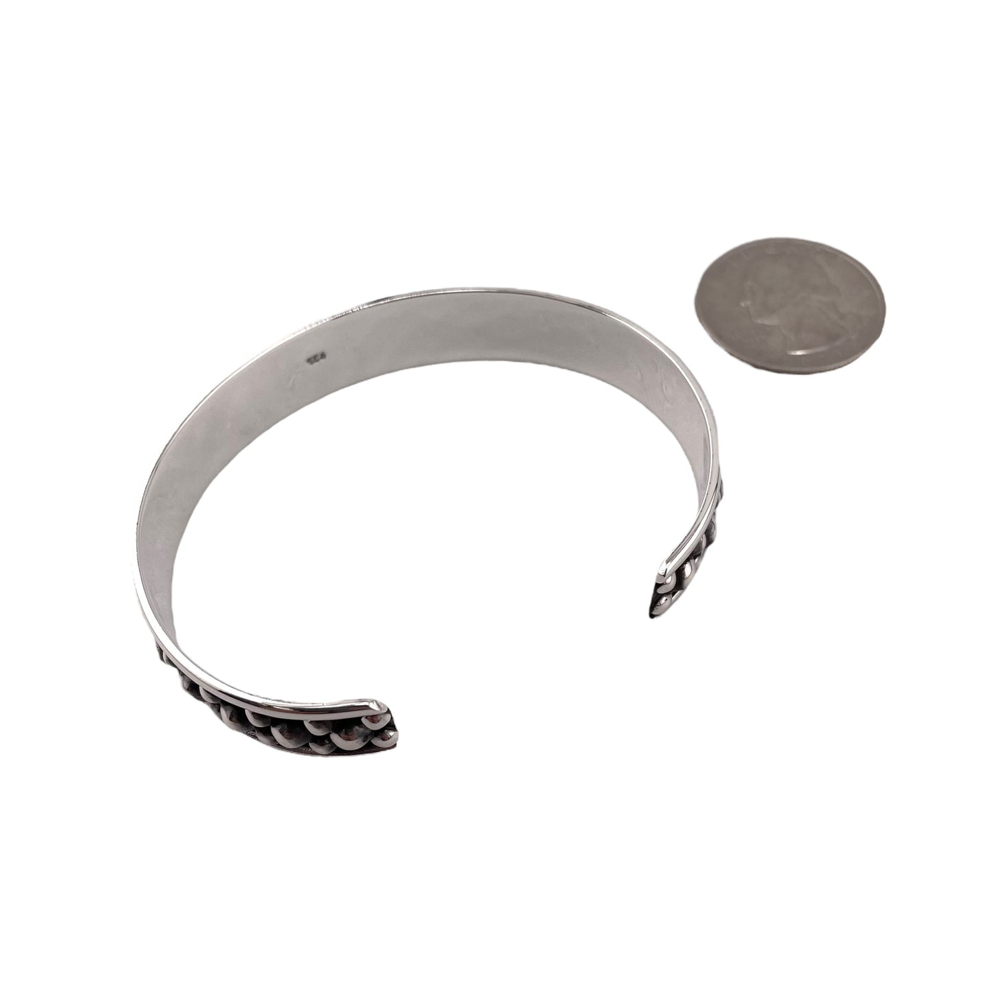 Dotted Bead 12mm Cuff Bracelet Sterling Silver