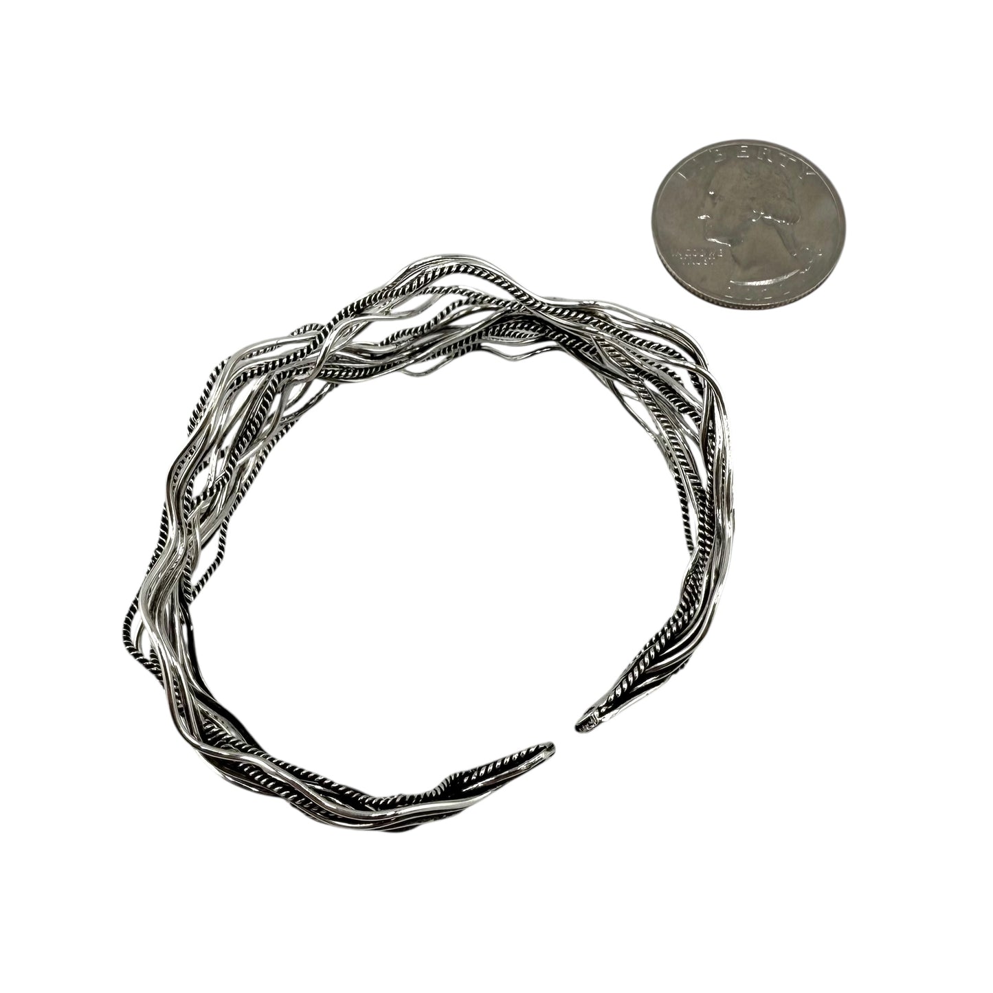 Intertwined Wire Row Cuff Bracelet Sterling Silver