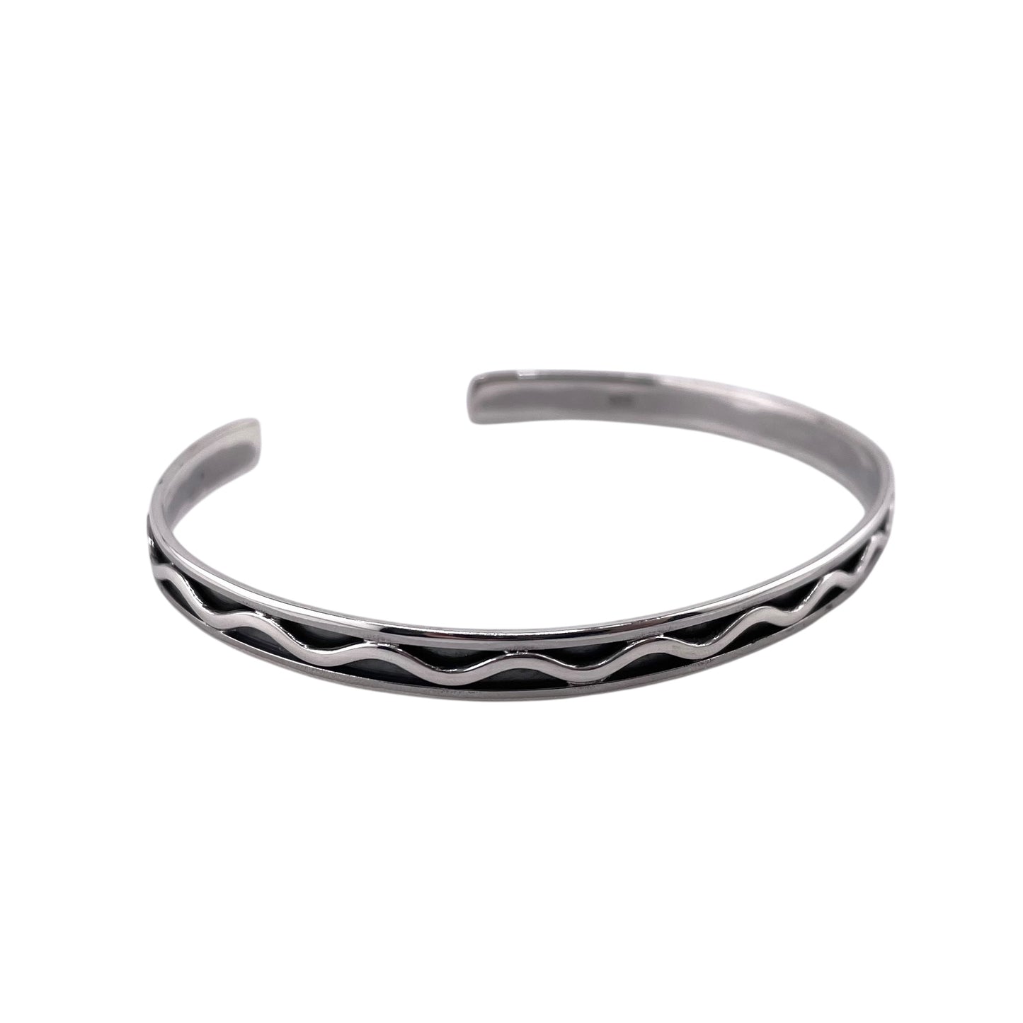 Wave Pattern Cuff Bracelet Sterling Silver