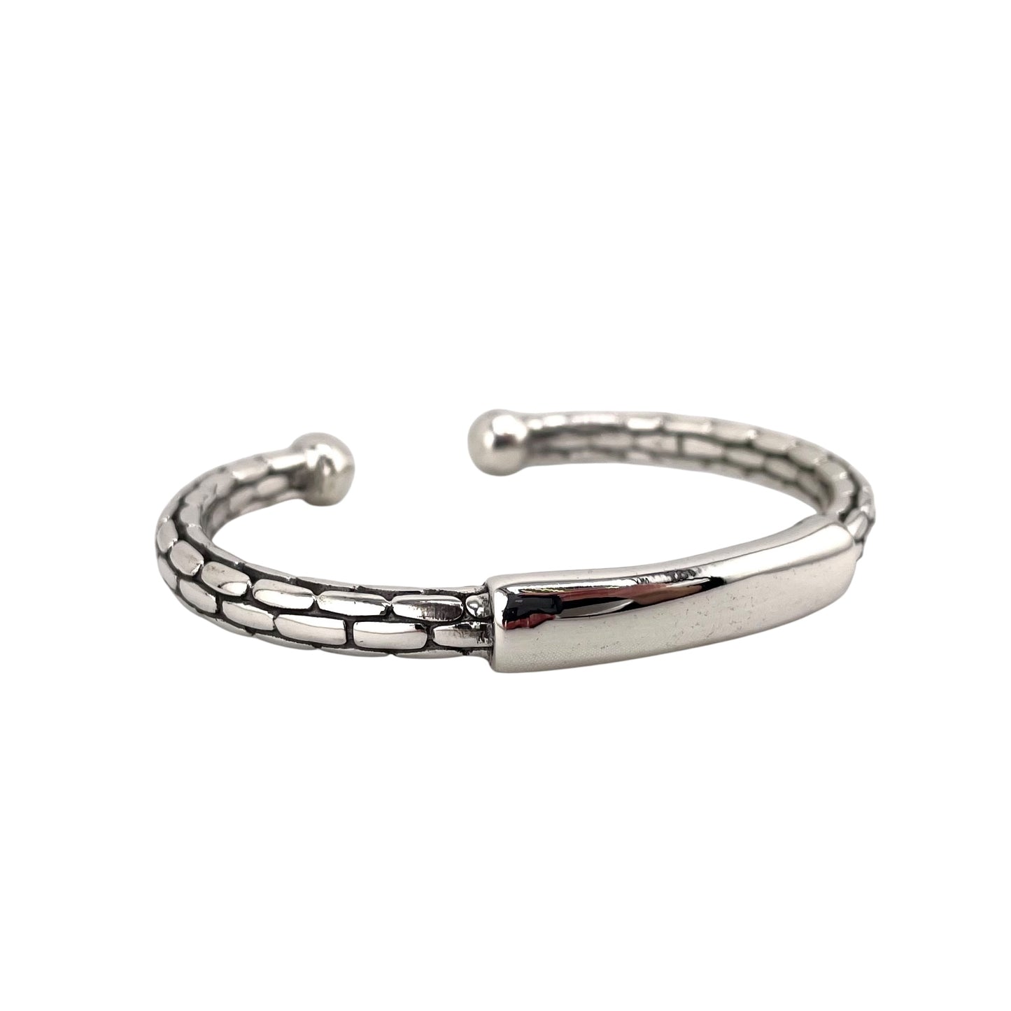 Brick Pattern Bar Cuff Bracelet Sterling Silver