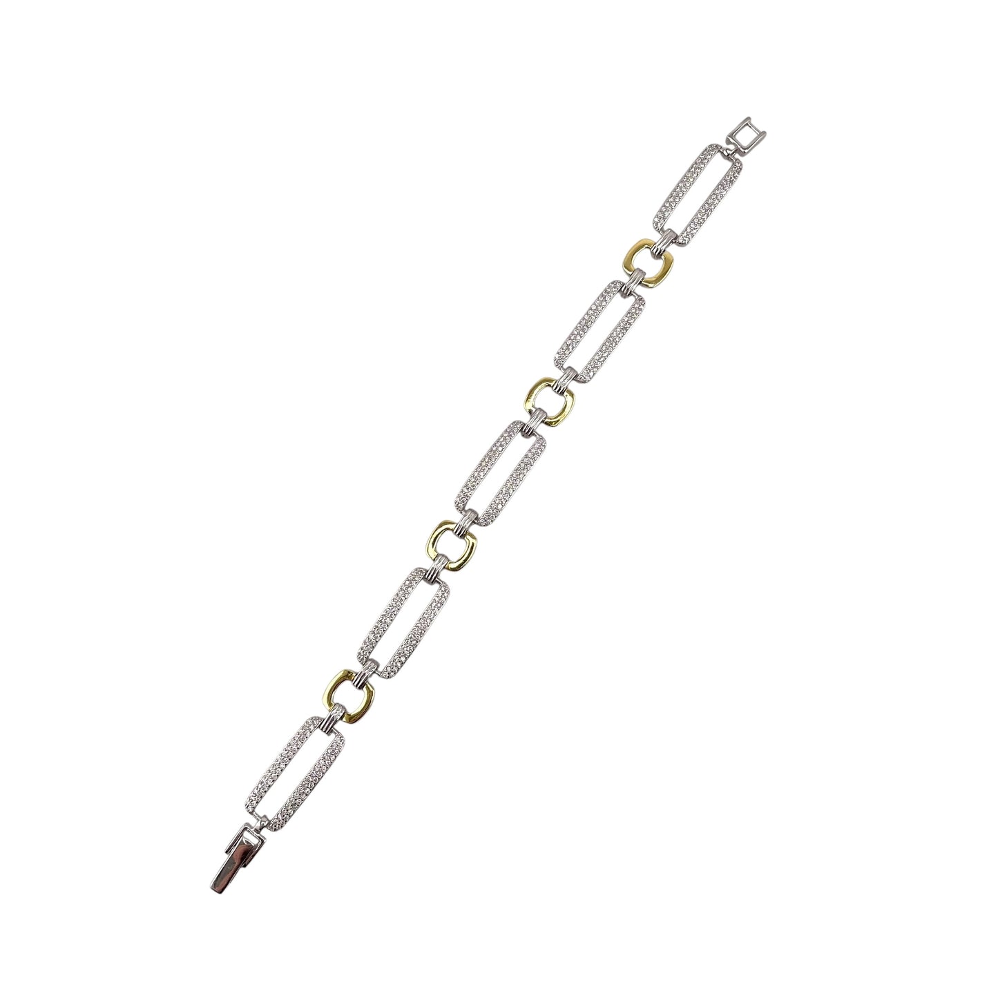 CZ Two Tone Link Bracelet Sterling Silver