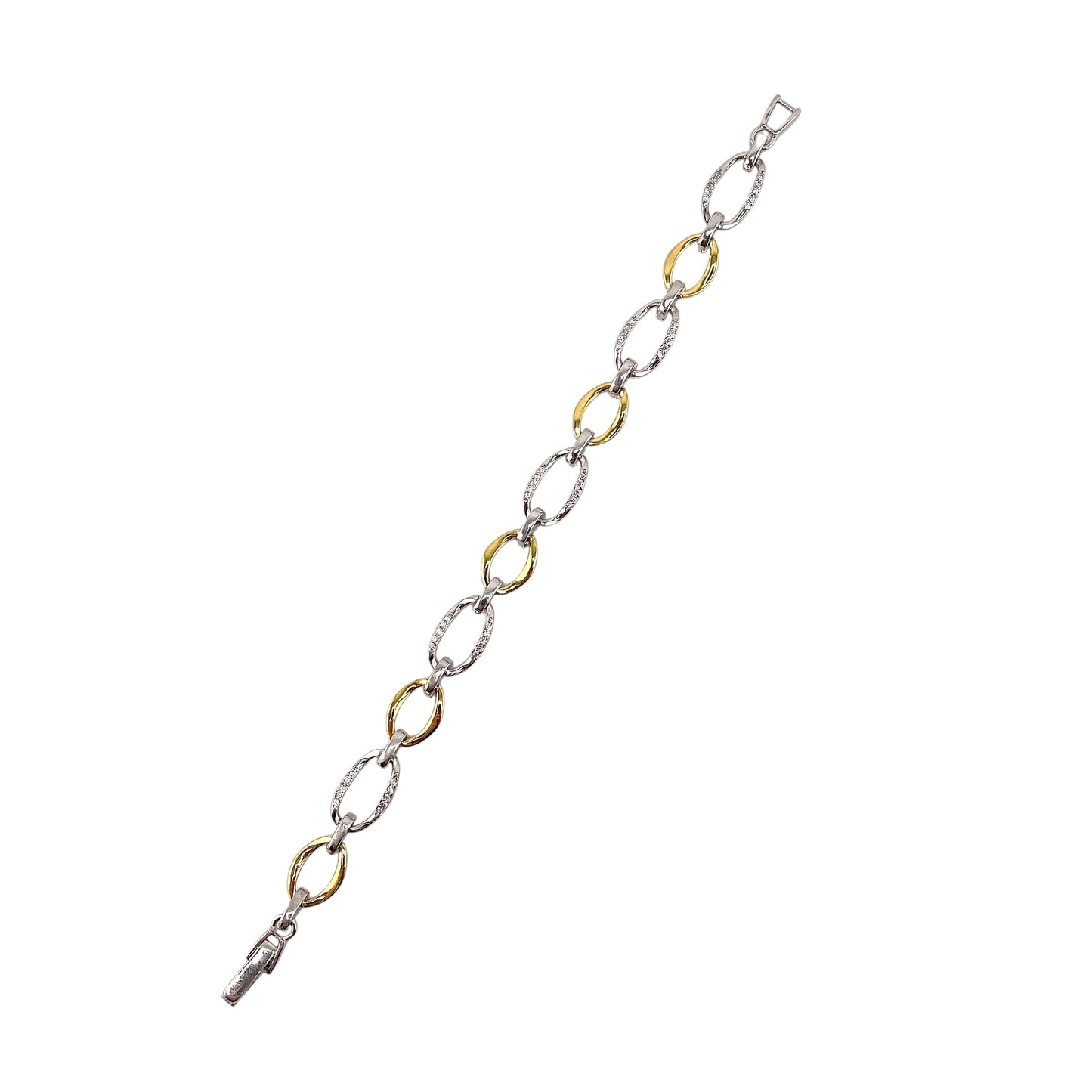 CZ Two Tone Link Bracelet Sterling Silver
