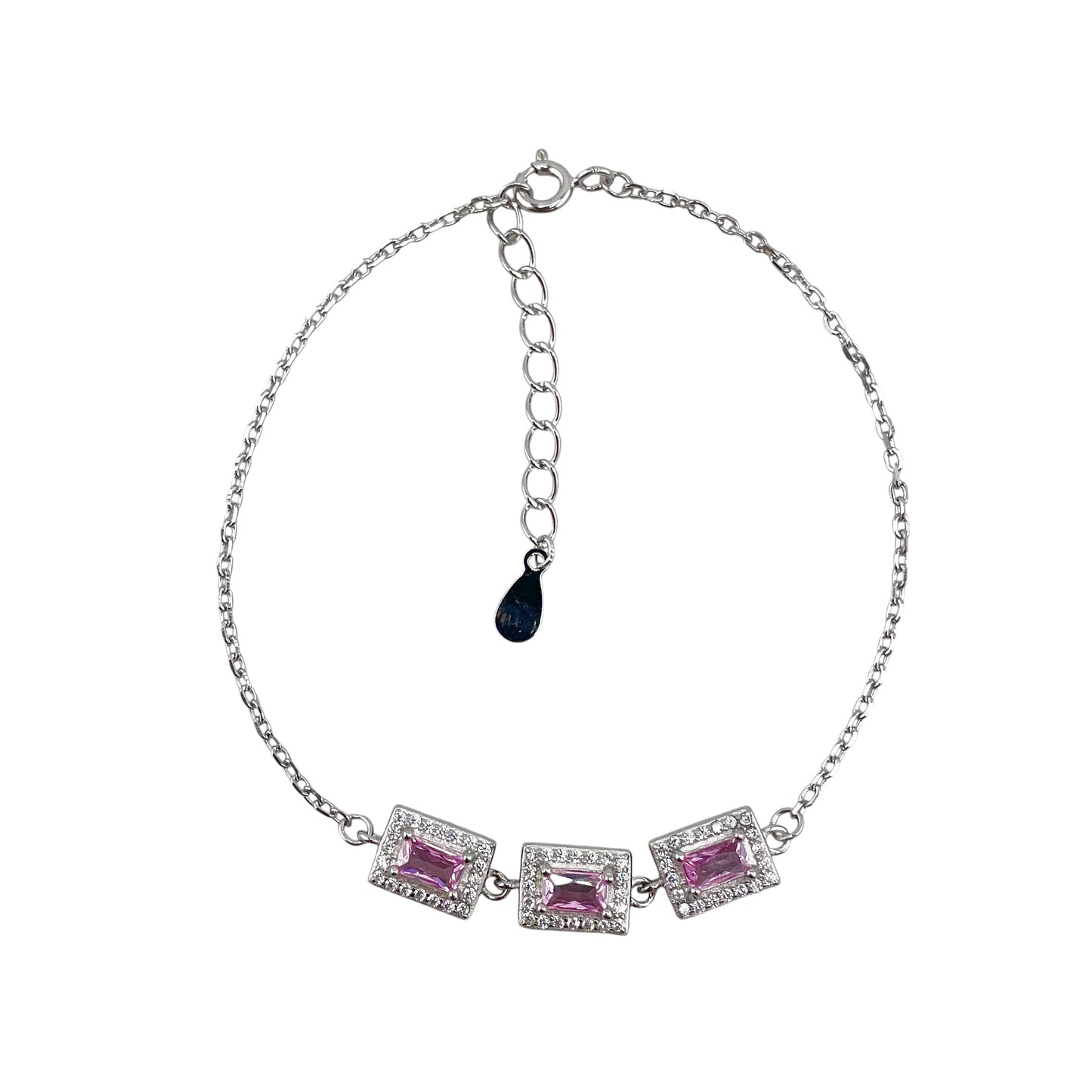 CZ Rectangle Stone Link Bracelet Sterling Silver
