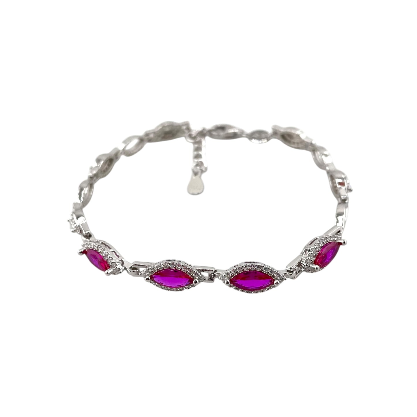 CZ Marquis Stone Link Bracelet Sterling Silver