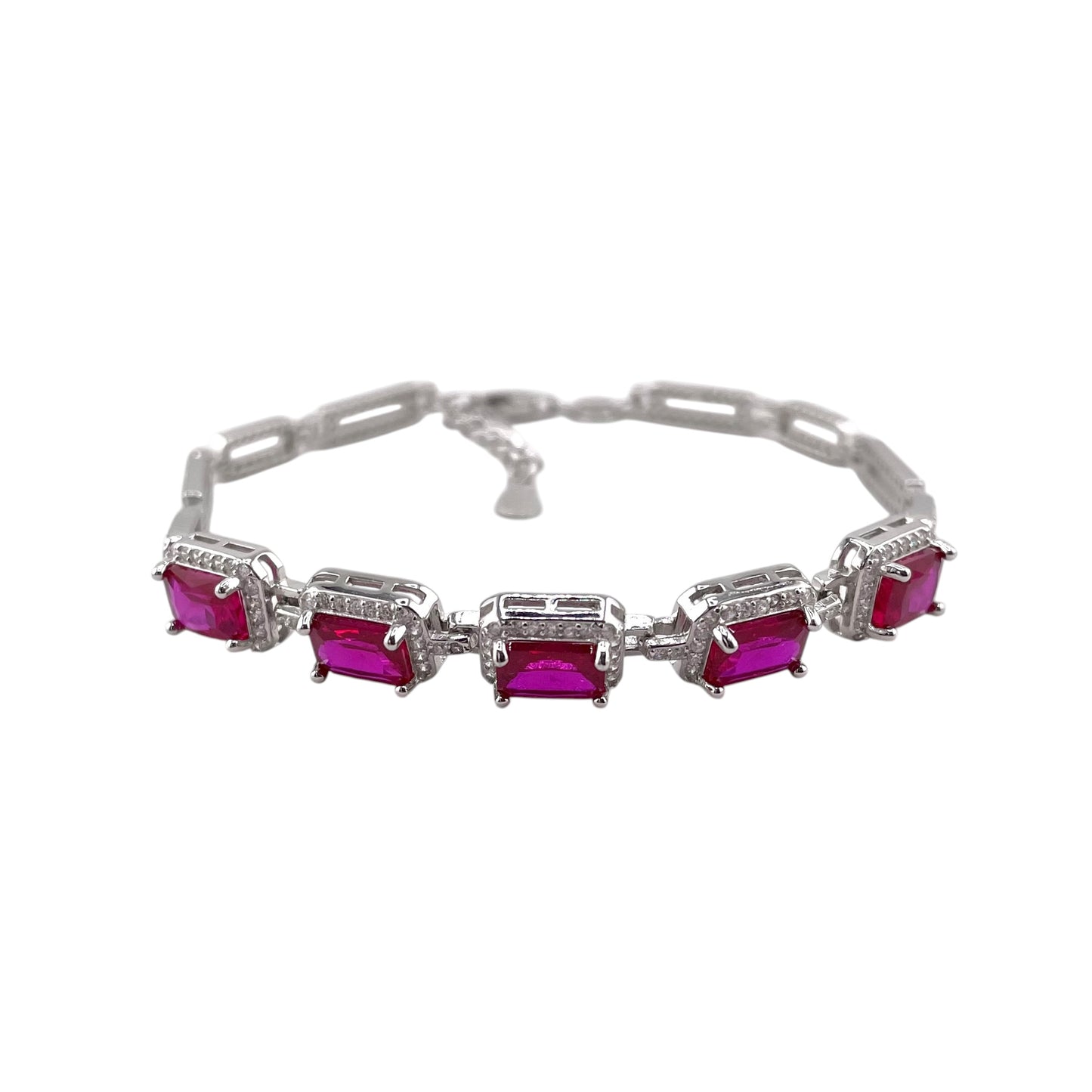 CZ Rectangle Stone Link Bracelet Sterling Silver