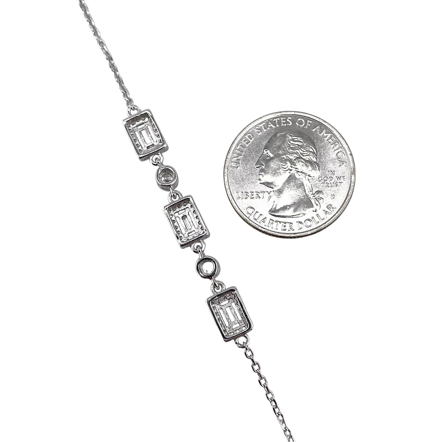 CZ Rectangle Stone Link Bracelet Sterling Silver