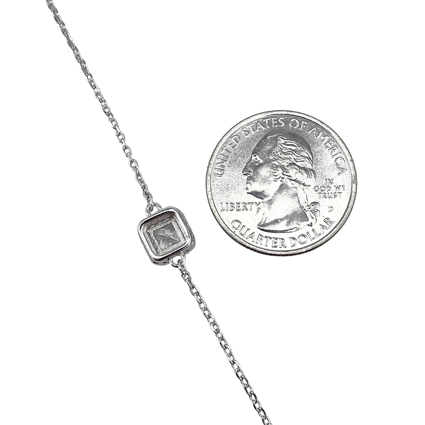 CZ Square Stone Link Bracelet Sterling Silver