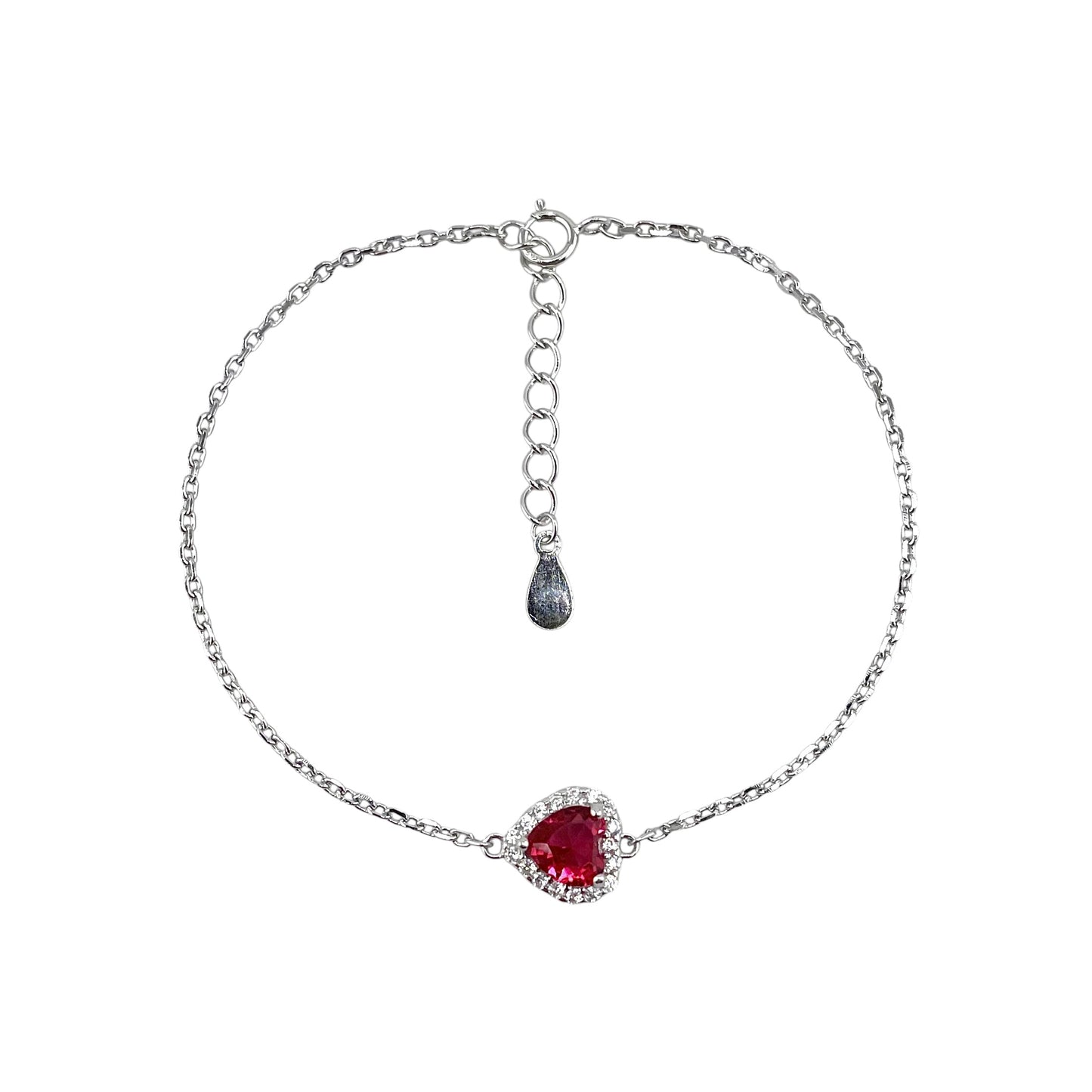 CZ Heart Stone Link Bracelet Sterling Silver