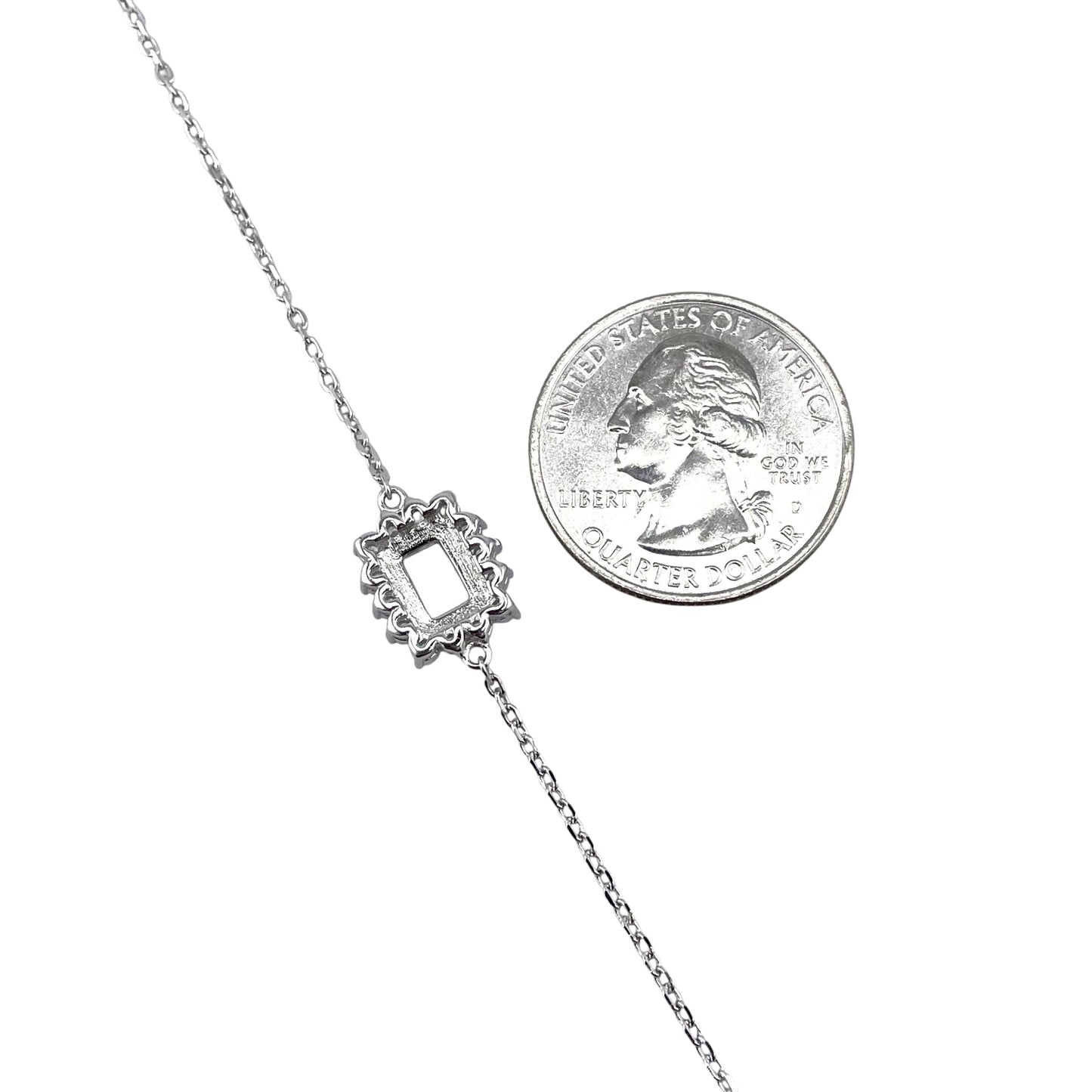 CZ Rectangle Stone Link Bracelet Sterling Silver