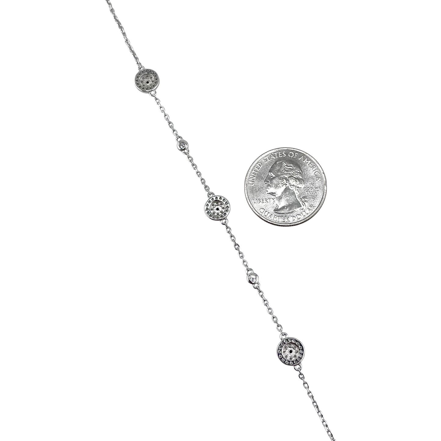 CZ Round Cluster Link Bracelet Sterling Silver