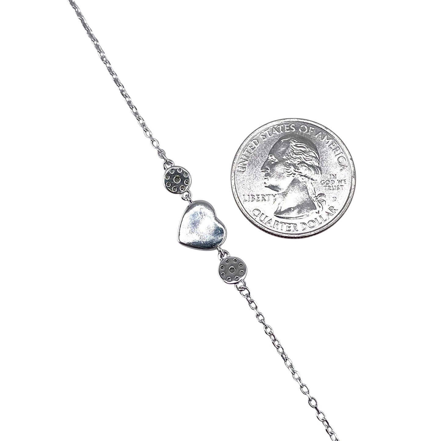 CZ Mother of Pearl Heart Round Link Bracelet Sterling Silver