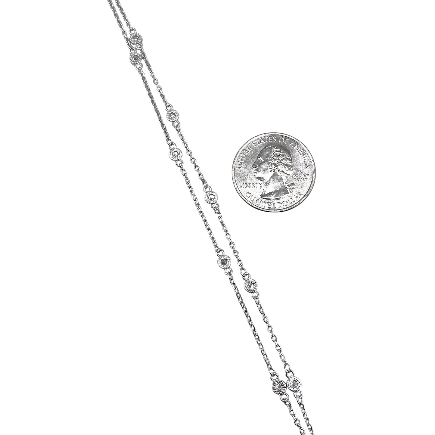 CZ Double Link Round Stone Bracelet Sterling Silver