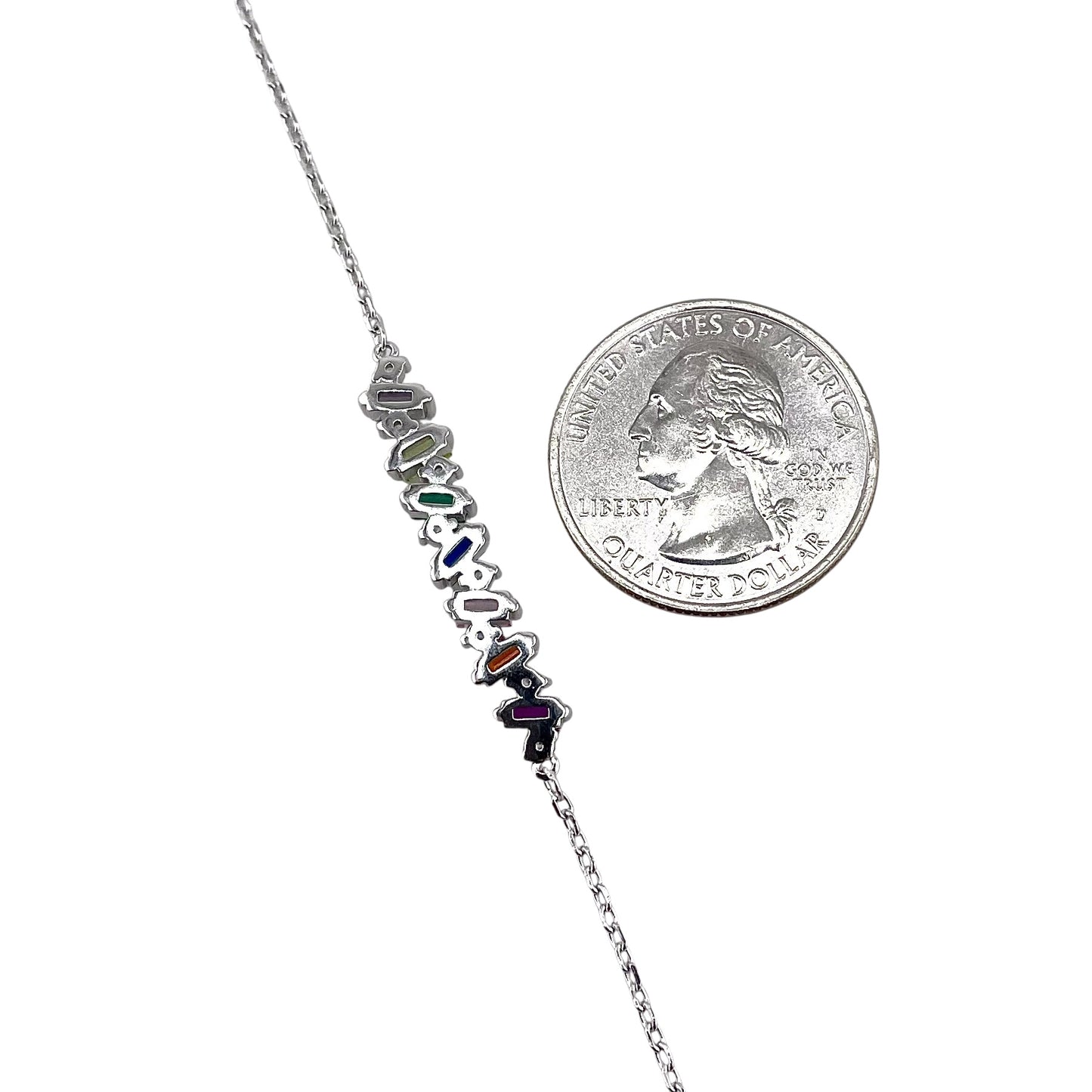 CZ Stone Multicolor Link Bracelet Sterling Silver