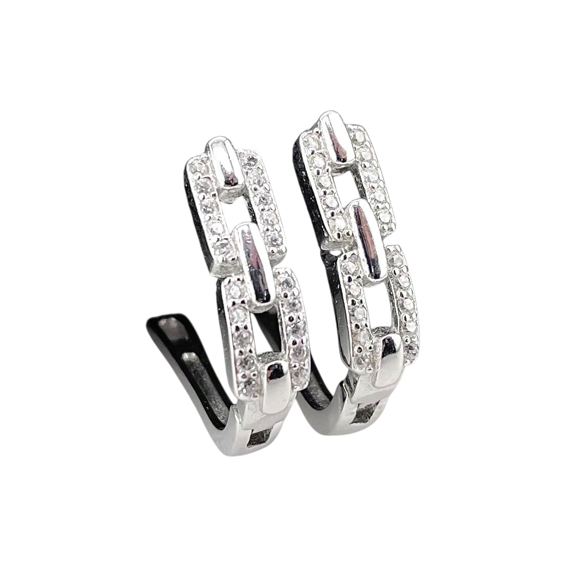 CZ Stud Interlink Earrings Sterling Silver