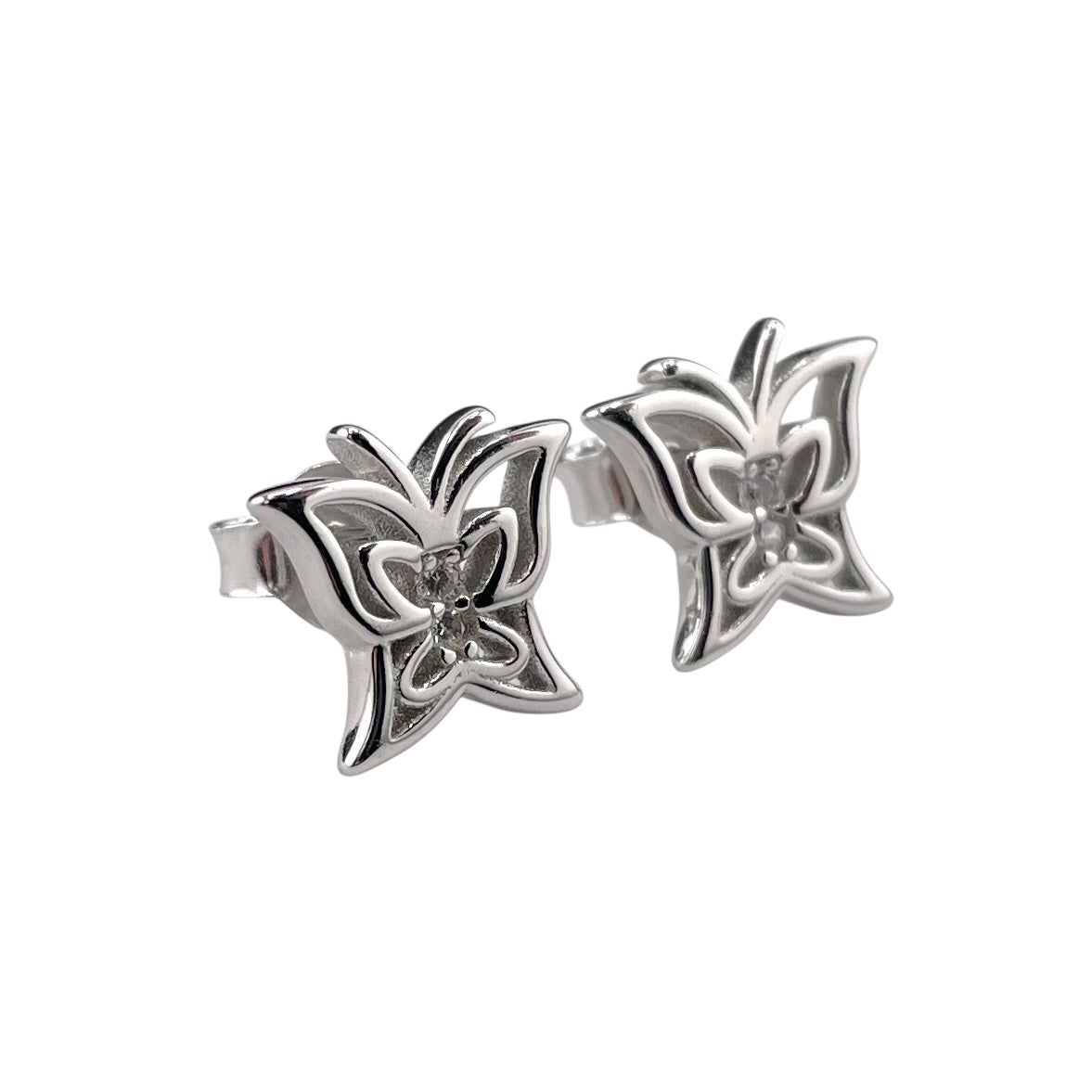 CZ Butterfly Stud Earrings Sterling Silver
