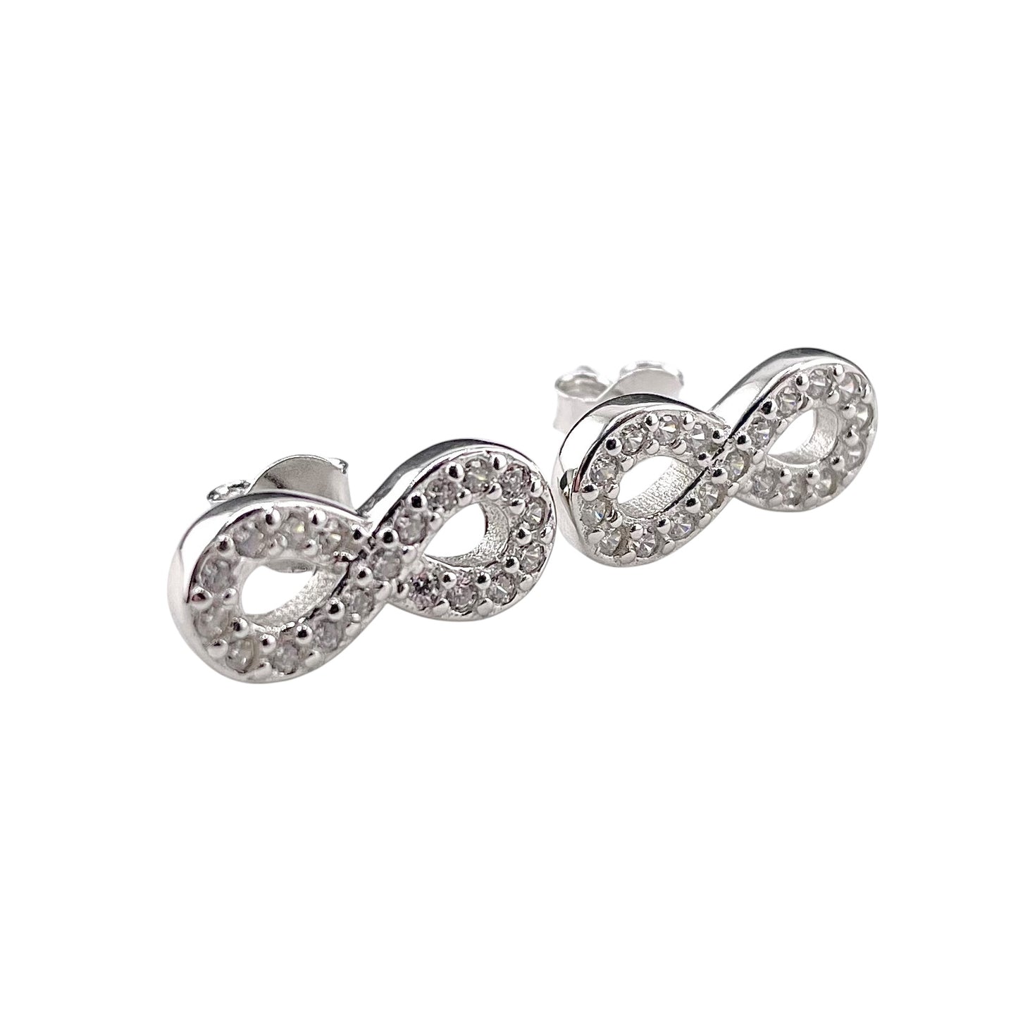CZ Infinity Stud Earrings Sterling Silver