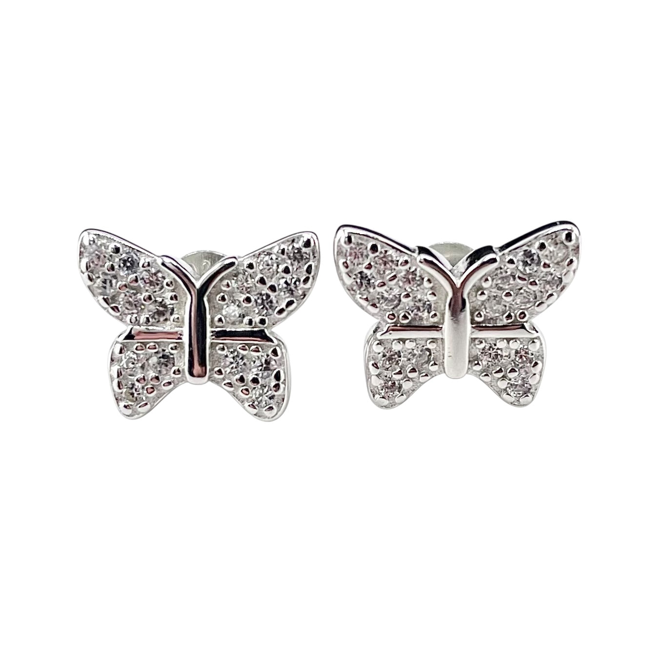 CZ Butterfly Stud Earrings Sterling Silver
