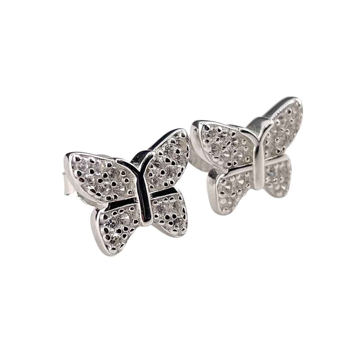 CZ Butterfly Stud Earrings Sterling Silver
