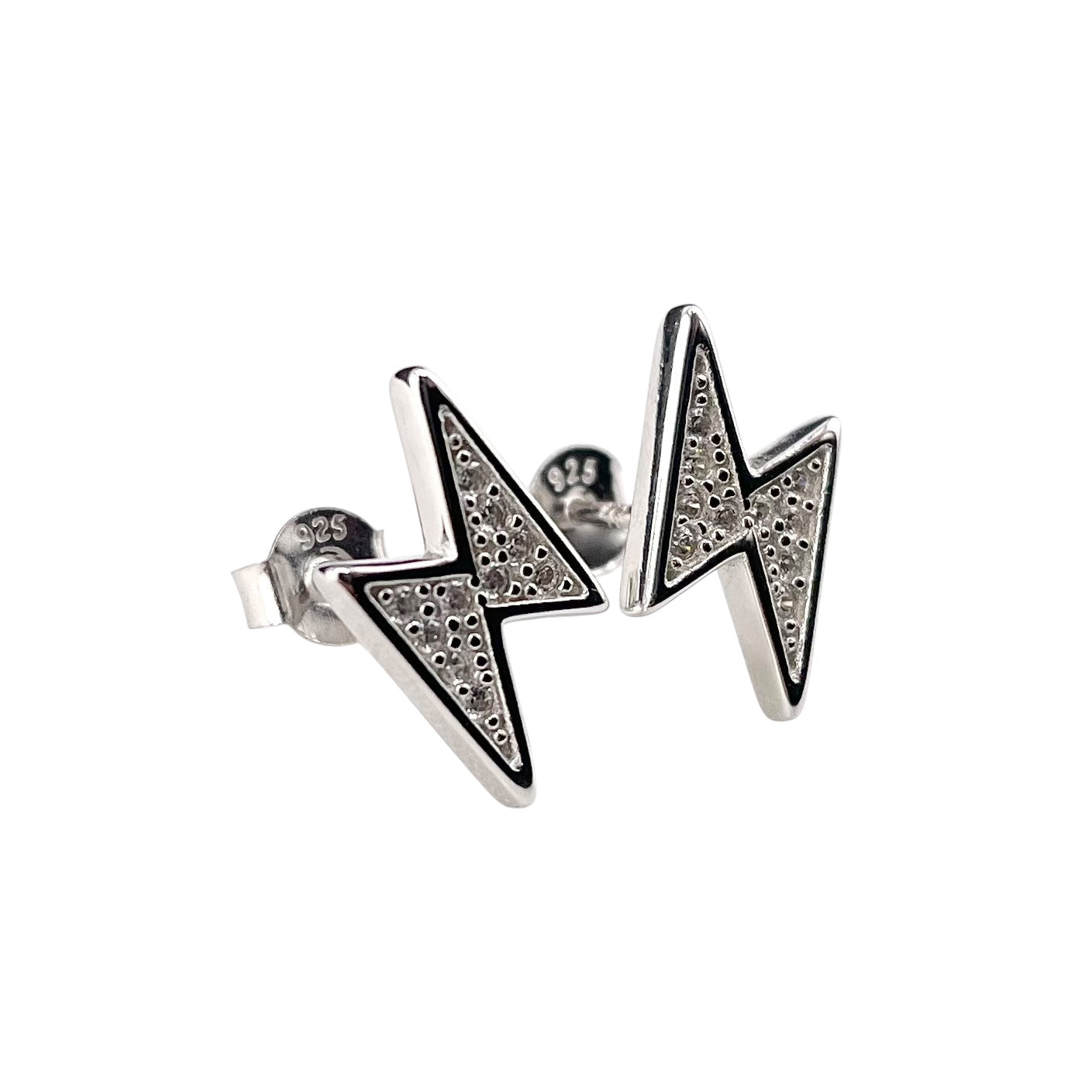 CZ Lightning Bolt Stud Earrings Sterling Silver