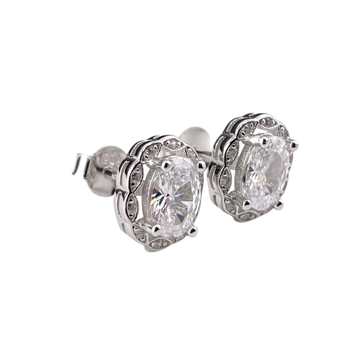 CZ Round Pear Stud Earrings Sterling Silver