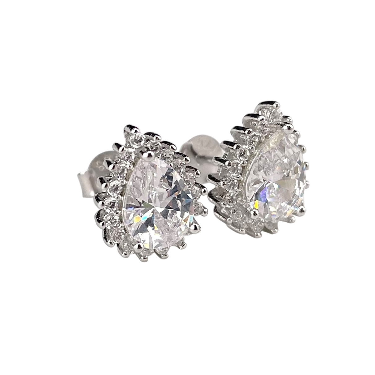 CZ Pear Stud Earrings Sterling Silver