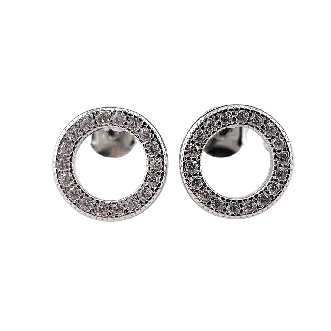 CZ Circle Stud Earrings Sterling Silver