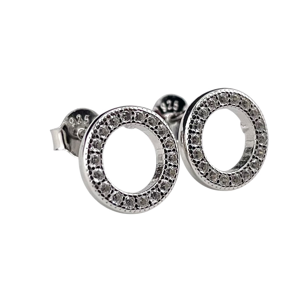 CZ Circle Stud Earrings Sterling Silver