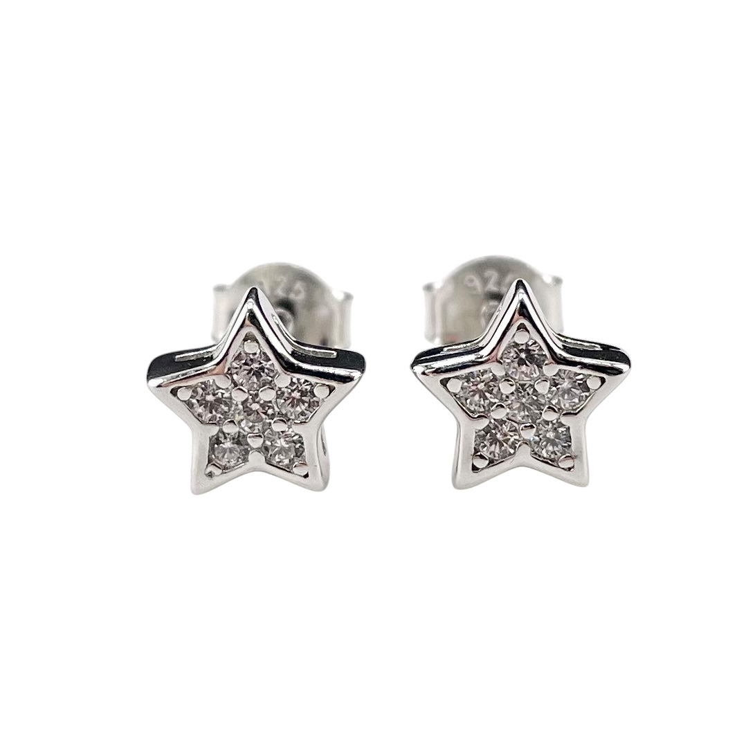 CZ Star Stud Earrings Sterling Silver