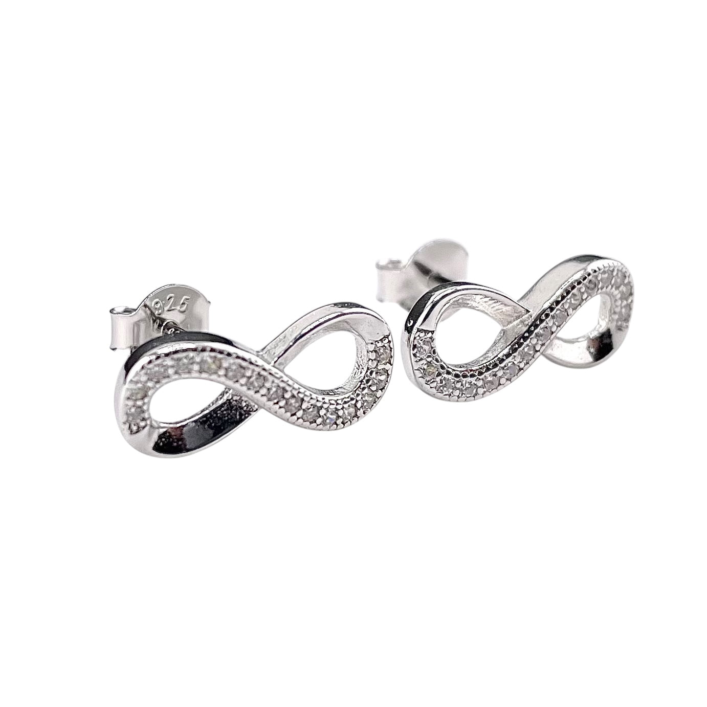 CZ Infinity Stud Earrings Sterling Silver
